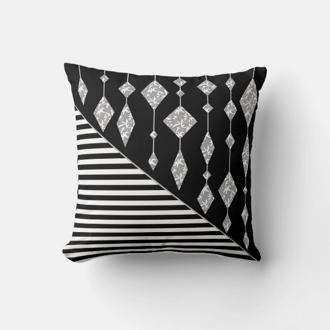 Black and white, abstract, geometric, simple, Scan Throw Pillow (Front)