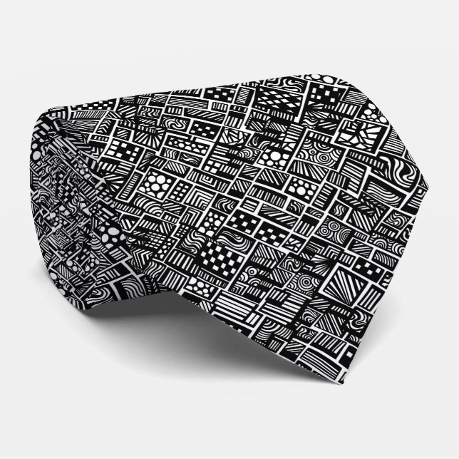 Black And White Abstract Geometric Tie (Rolled)