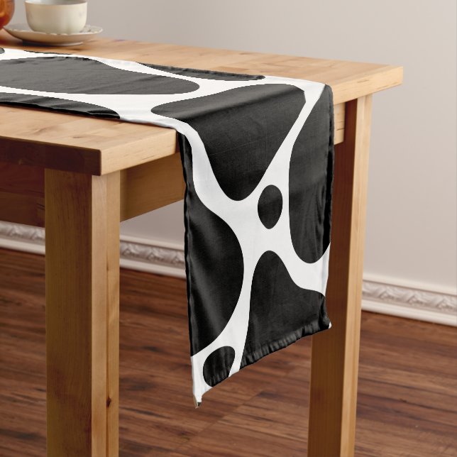 Black and white abstract giraffe pattern short table runner (In Situ)
