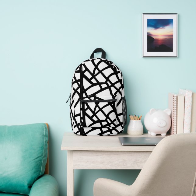 Black And White Abstract Grid Pattern  Printed Backpack (Insitu)