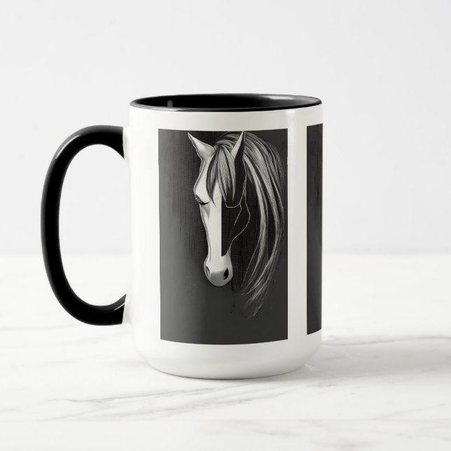 Black and White Abstract Horse Mug (Left)