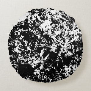 Black and White Abstract Ice Formation Round Pillow