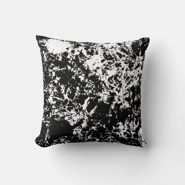 Black and White Abstract Ice Formation Throw Pillow (Front)