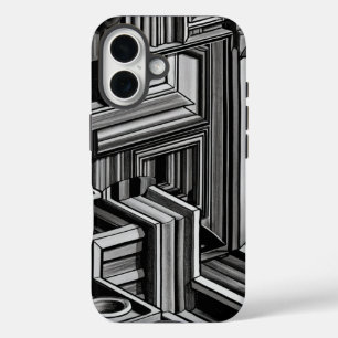  Black and White Abstract Industrial Pattern  iPhone 16 Case
