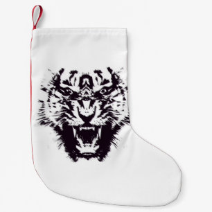 Black and White Abstract Jagged Angry Tiger Small Christmas Stocking