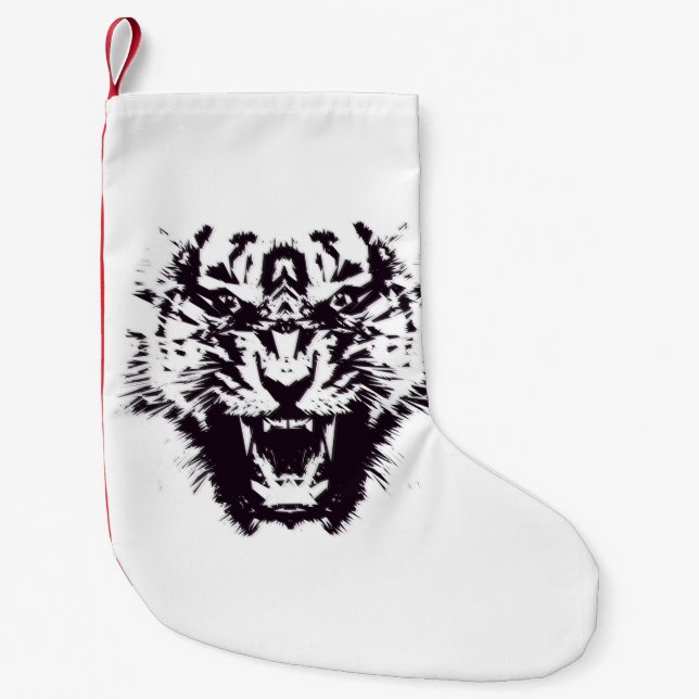 Black and White Abstract Jagged Angry Tiger Small Christmas Stocking (Front)