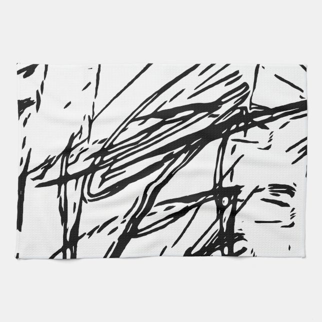 Black and white abstract kitchen towel (Horizontal)