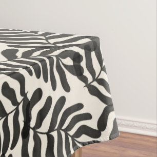 Black and white abstract leaves pattern tablecloth