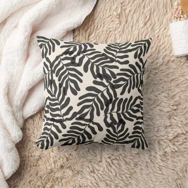 Black and white abstract leaves pattern throw pillow (Blanket)