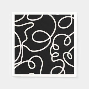 Black And White Abstract Line Brush Strokes Napkin