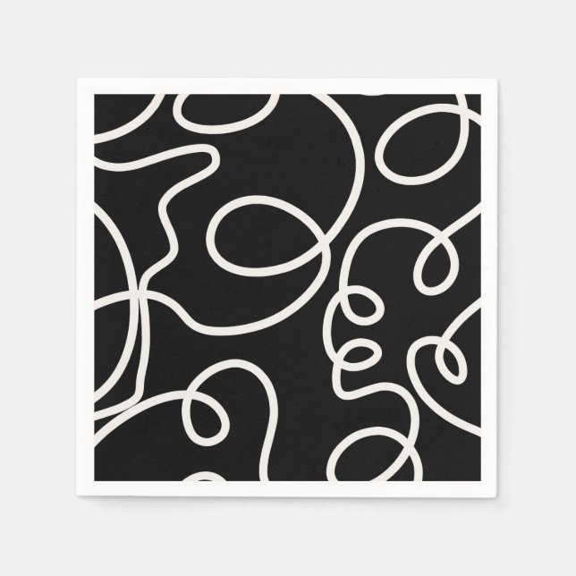 Black And White Abstract Line Brush Strokes Napkin (Front)