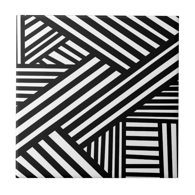 Black and White Abstract Lines Modern Op-art  Tile (Front)