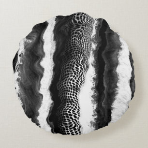 Black and White Abstract Modern Illusion Art Round Pillow