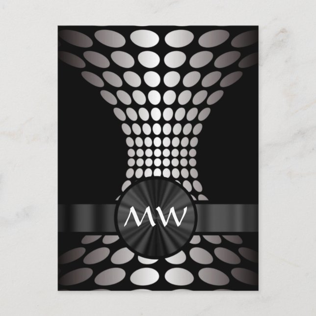 Black and white abstract monogram postcard (Front)