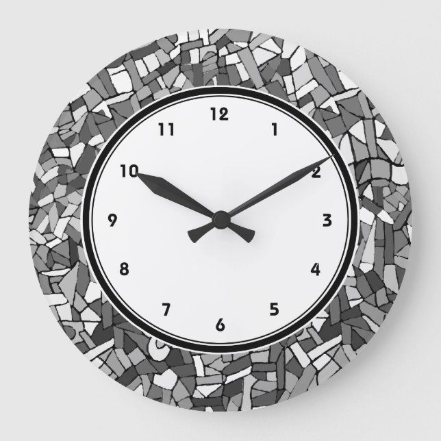 Black and white abstract mosaic wall clock (Front)