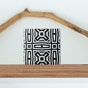 Black and White Abstract Op Art Geometric Pattern Tile