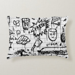 BLACK AND WHITE ABSTRACT PAINTING ACCENT PILLOW
