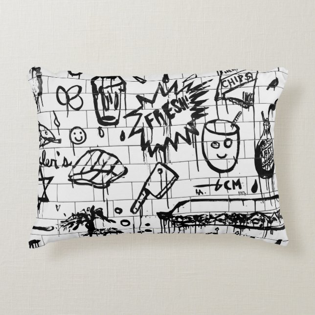 BLACK AND WHITE ABSTRACT PAINTING ACCENT PILLOW (Front)