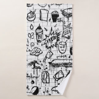 BLACK AND WHITE ABSTRACT PAINTING BATH TOWEL