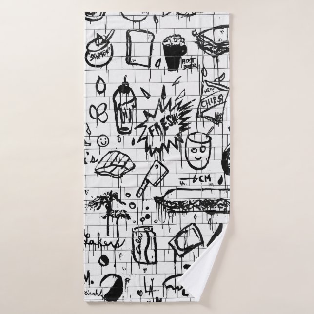 BLACK AND WHITE ABSTRACT PAINTING BATH TOWEL (Bath Towel)