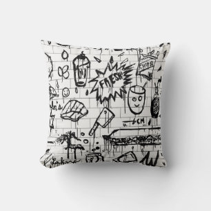 BLACK AND WHITE ABSTRACT PAINTING THROW PILLOW