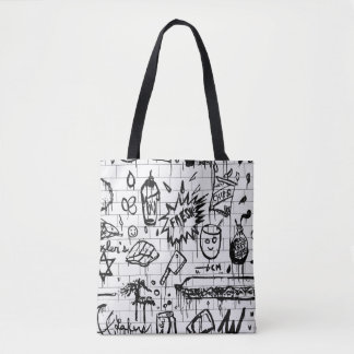 BLACK AND WHITE ABSTRACT PAINTING TOTE BAG
