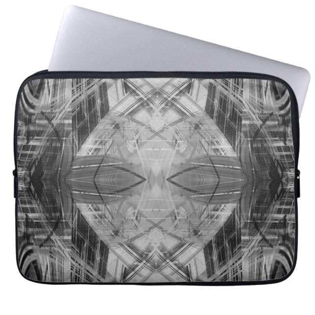 Black and white abstract pattern laptop sleeve (Front)