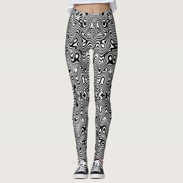 Black and white abstract pattern leggings (Front)
