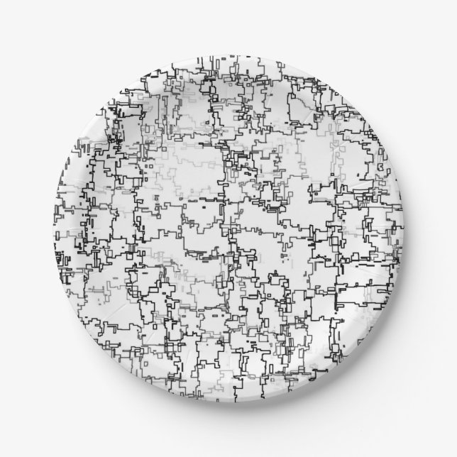 Black and White Abstract Pattern Paper Plate (Front)