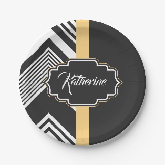 Black and White Abstract Pattern Paper Plate (Front)