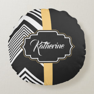 Black and White Abstract Pattern Round Pillow