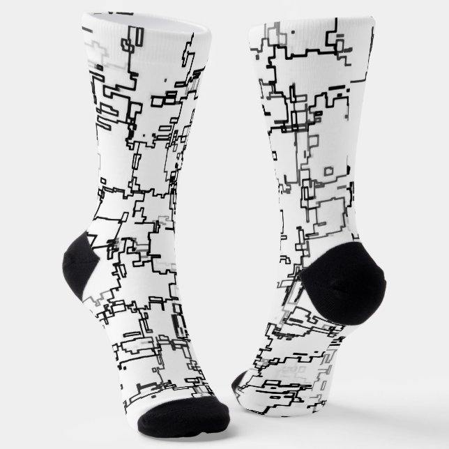 Black and White Abstract Pattern Socks (Angled)
