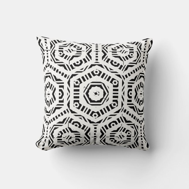 Black and  white  abstract pattern solid back throw pillow (Front)
