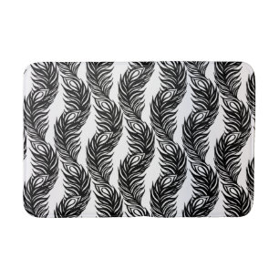 Black and white abstract Peacock feather pattern Bath Mat