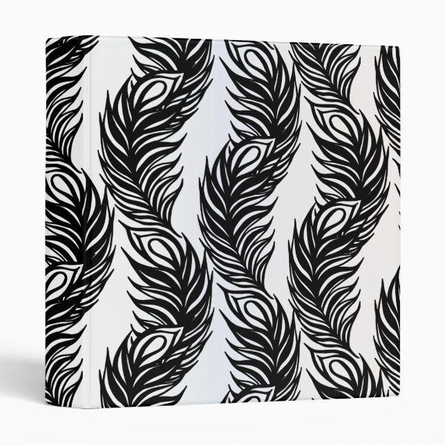 Black and white abstract Peacock feather pattern Binder (Front/Spine)