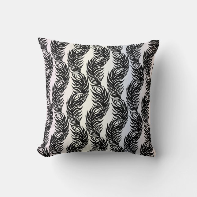 Black and white abstract Peacock feather pattern Throw Pillow (Front)