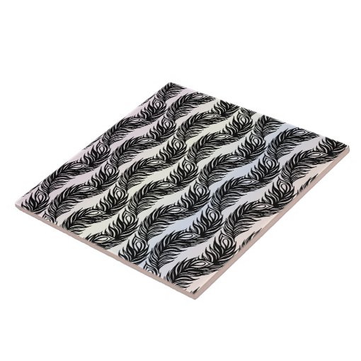 Black and white abstract Peacock feather pattern Tile Zazzle