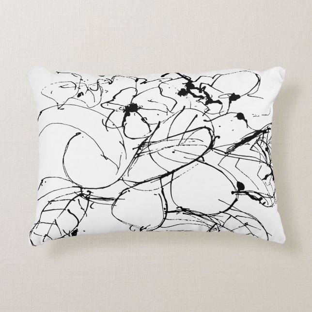 Black and White Abstract Plant Drawing Accent Pillow (Front)