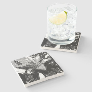 black and white abstract shapes contempory stone coaster