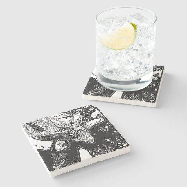 black and white abstract shapes contempory stone coaster (Side)