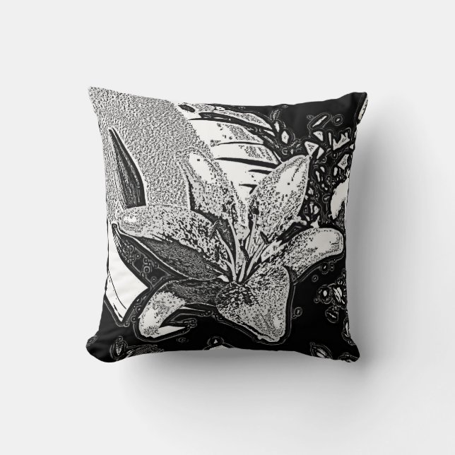 black and white abstract shapes contempory throw pillow (Front)