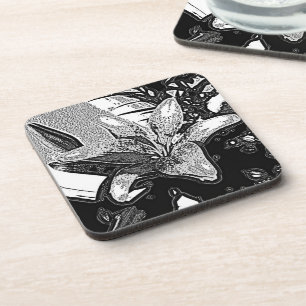 black and white abstract shapes modern coaster