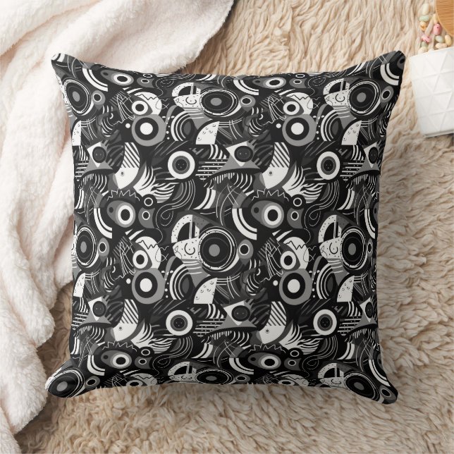 Black and white abstract shapes pattern  throw pillow (Blanket)