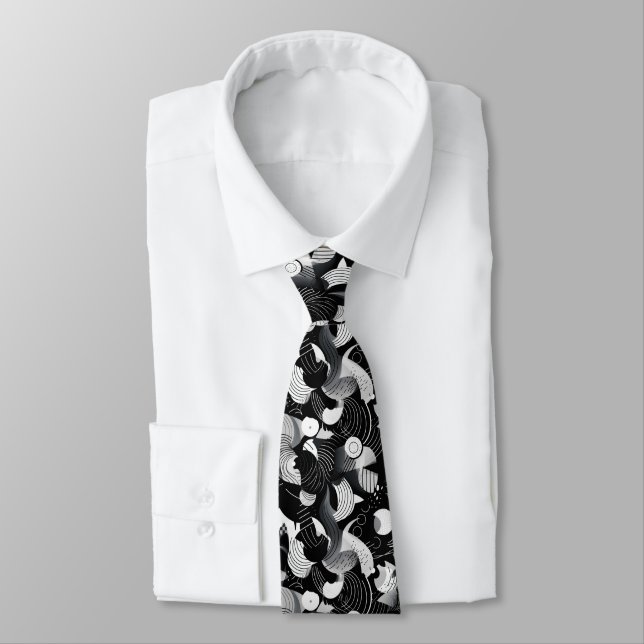 Black and white abstract shapes pattern  tie (Tied)