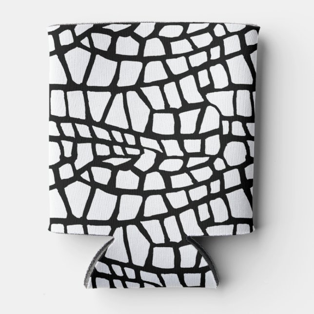 Black and White Abstract Snake Print Design Can Co Can Cooler (Front)