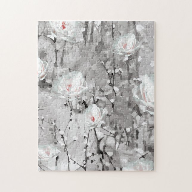 Black and White Abstract Snowy Flower Jigsaw Puzzle (Vertical)