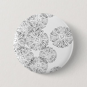 Black and white abstract spring flowers 2 inch round button