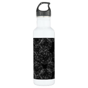 Black and white abstract spring flowers 710 ml water bottle