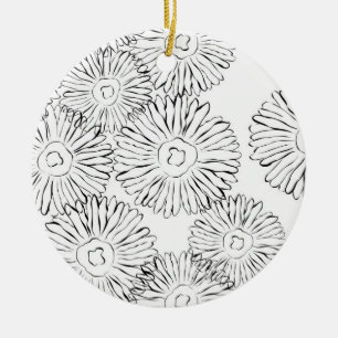 Black and white abstract spring flowers ceramic ornament