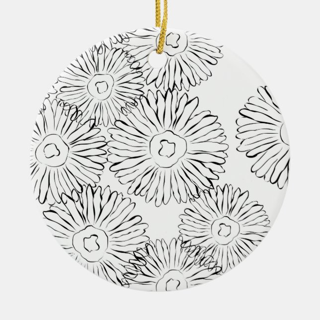 Black and white abstract spring flowers ceramic ornament (Front)
